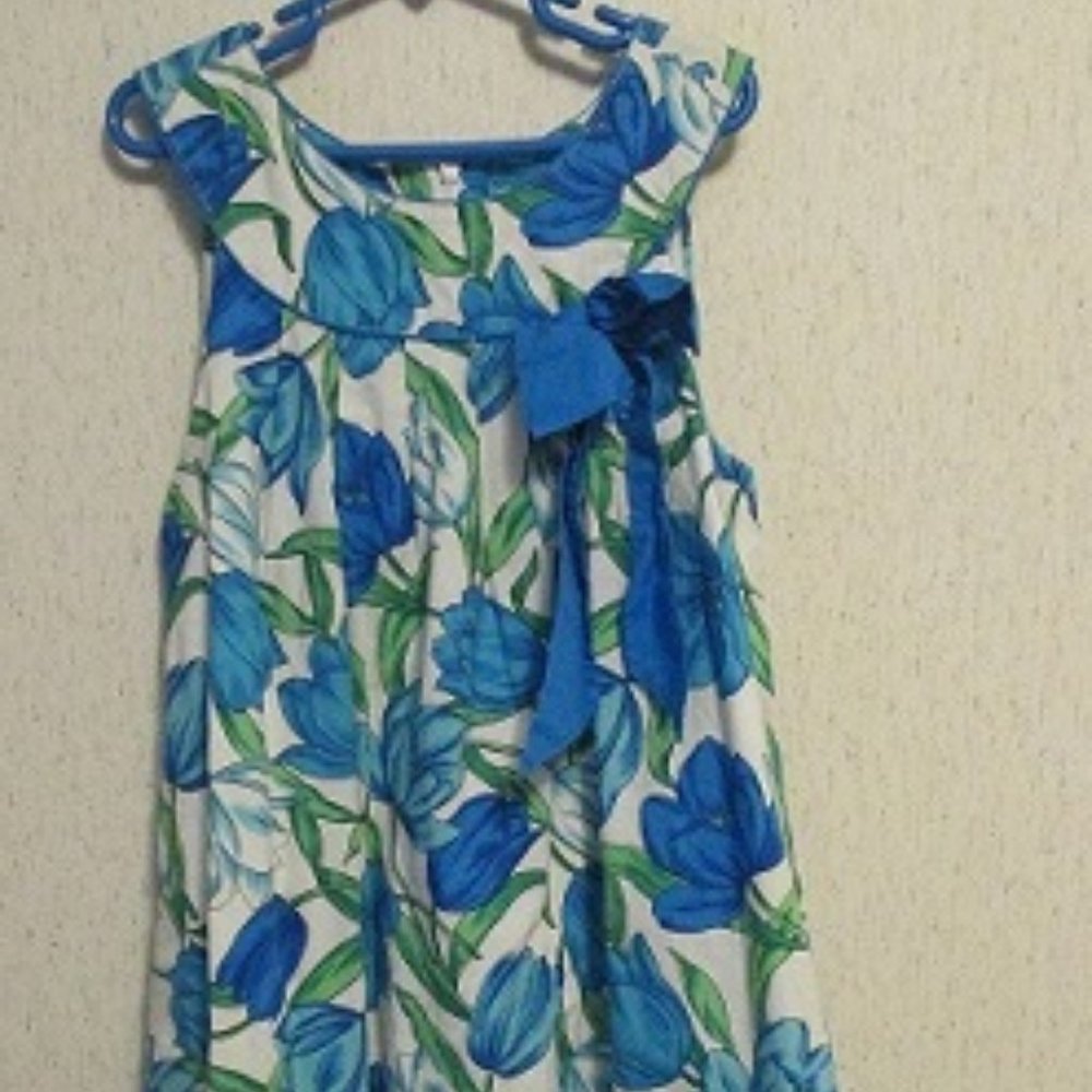 JILLIAN'S CLOSET Floral Print Cotton Dress Blue